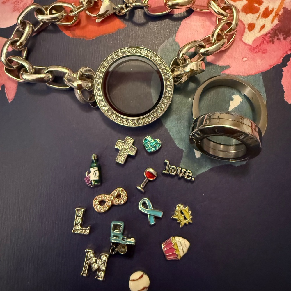 Silver Charm Bracelet and Ring Set